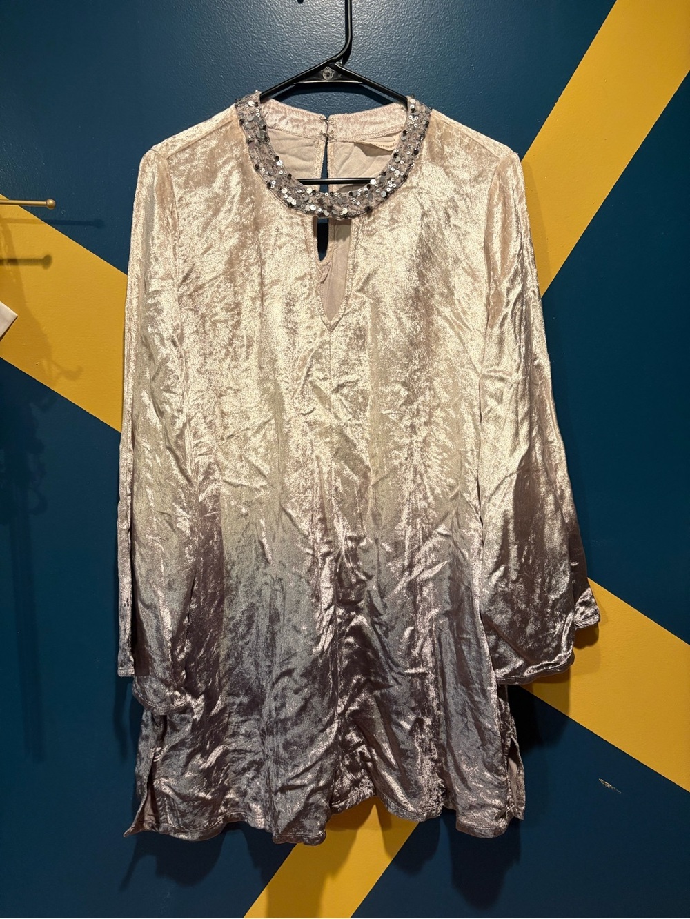 Soft Surroundings Pearl & Silver Ombre Embellished Crushed Velvet Tunic Top NWT